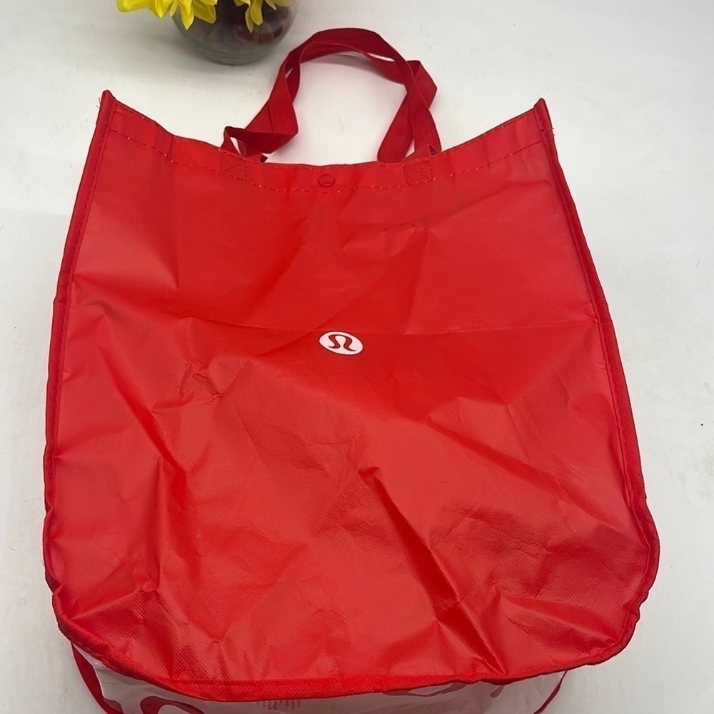 Lululemon red white small reusable tote shopping bag